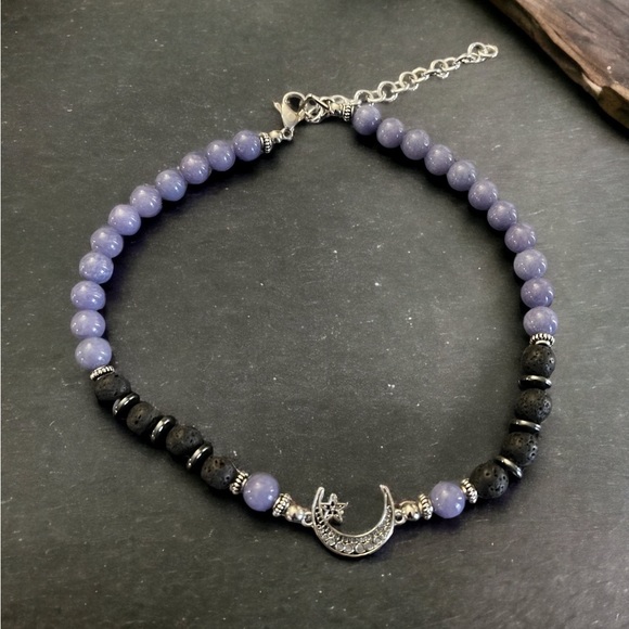 Handmade natural gemstones beads moon star boho adjustable choker necklace - Picture 7 of 9